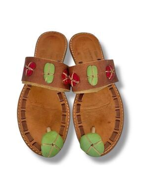 90s Sabry Handmade Italian Leather Beaded Boho Slide Sandals EU 37 US 7